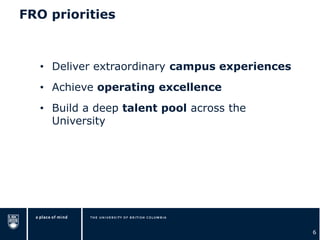 FRO priorities
• Deliver extraordinary campus experiences
• Achieve operating excellence
• Build a deep talent pool across the
University
6
 