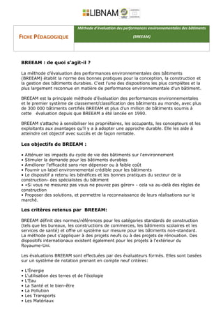 Fiche Technique Breeam – Certificat Breeam – RWPY