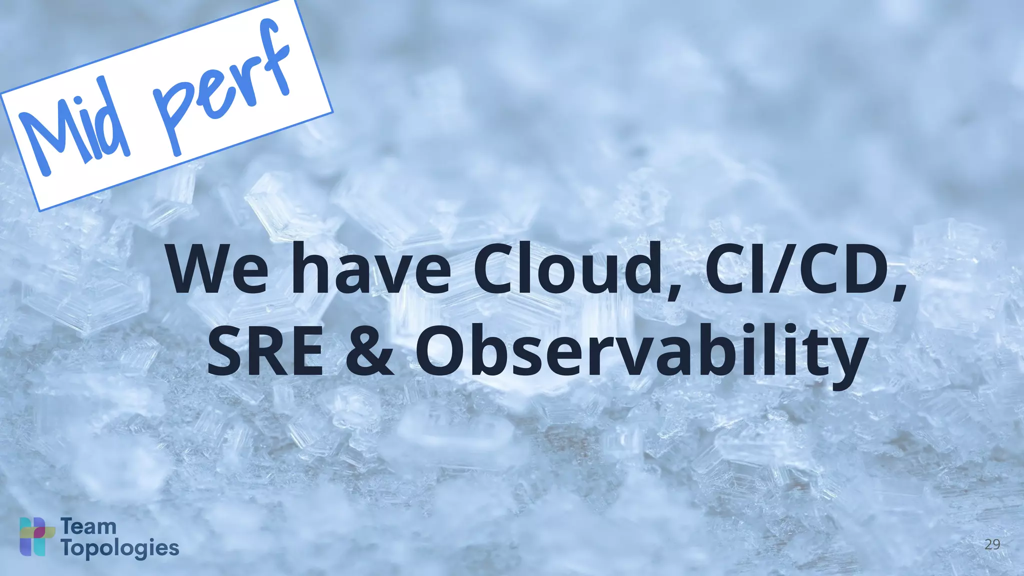 29
We have Cloud, CI/CD,
SRE & Observability
Mid perf
 