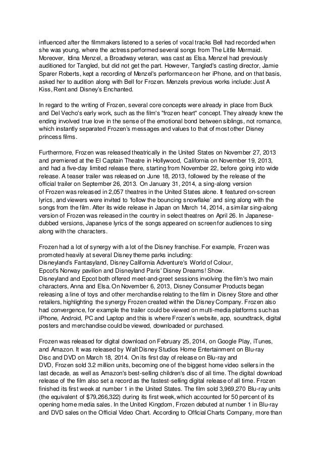 Essays on the movie frozen