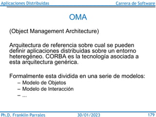 Aplicaciones Distribuidas Carrera de Software
Ph.D. Franklin Parrales 179
30/01/2023
OMA
(Object Management Architecture)
...