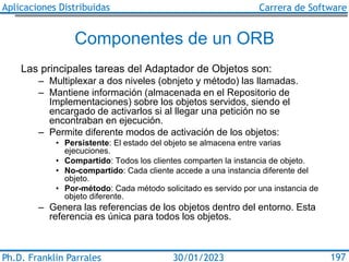 Aplicaciones Distribuidas Carrera de Software
Ph.D. Franklin Parrales 197
30/01/2023
Componentes de un ORB
Las principales...