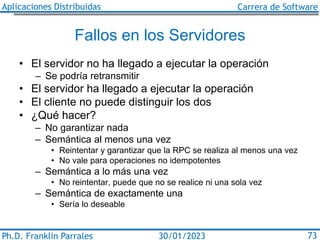 Aplicaciones Distribuidas Carrera de Software
Ph.D. Franklin Parrales 73
30/01/2023
Fallos en los Servidores
• El servidor...