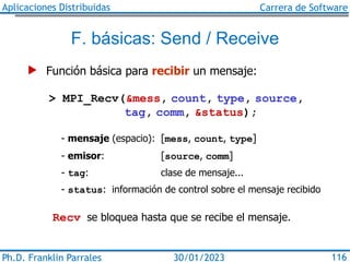 Aplicaciones Distribuidas Carrera de Software
Ph.D. Franklin Parrales 116
30/01/2023
F. básicas: Send / Receive
> MPI_Recv...
