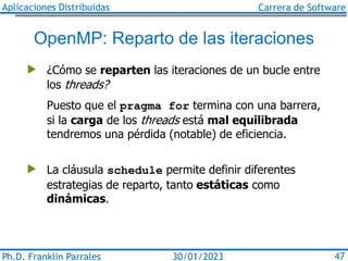 Aplicaciones Distribuidas Carrera de Software
Ph.D. Franklin Parrales 47
30/01/2023
OpenMP: Reparto de las iteraciones
 ¿...
