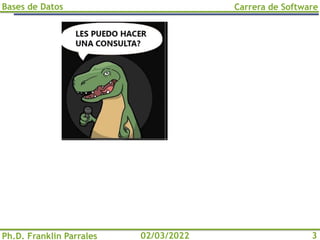 Bases de Datos
Ph.D. Franklin Parrales
Carrera de Software
3
02/03/2022
 