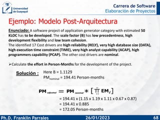 Elaboración de Proyectos
Ph.D. Franklin Parrales
Carrera de Software
68
26/01/2023
Ejemplo: Modelo Post-Arquitectura
Enunc...