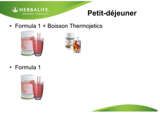 Petit-déjeuner
• Formula 1 + Boisson Thermojetics




• Formula 1
 
