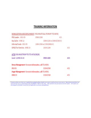 Contents of this news letter are compiled from multiple military family news sources and local area event sources. Material presented does not
represent the views or endorsement of the 2nd BSTB, 2 nd BCT or the Army. This material is for personal use by the readers. All readers are
encouraged to do further research for all applicable restrictions and guidelines.
 