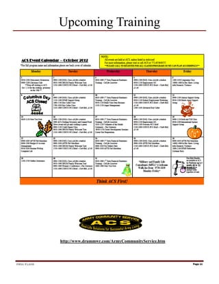 Upcoming Training




             http://www.drummwr.com/ArmyCommunityService.htm




FRSA FLASH                                                     Page 11
 