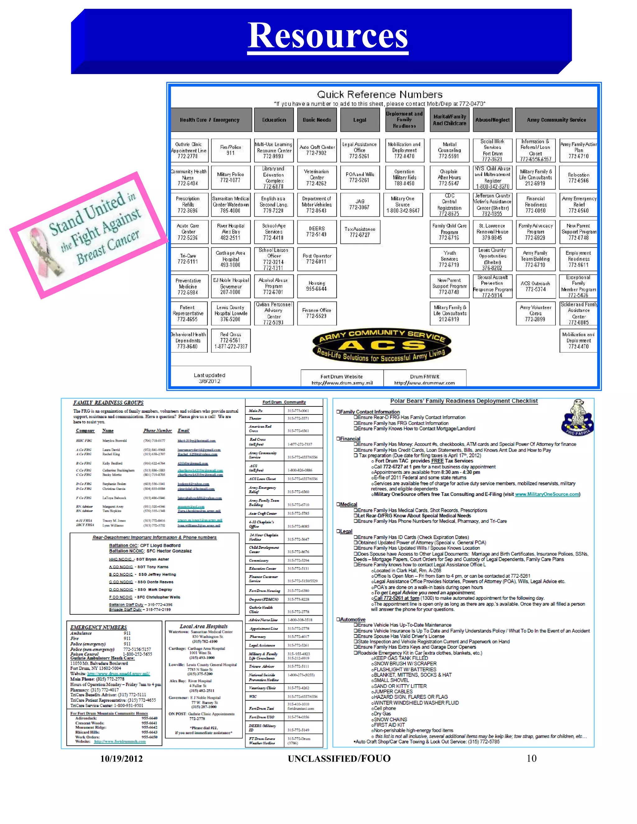 Resources




10/19/2012     UNCLASSIFIED /FOUO   10
 