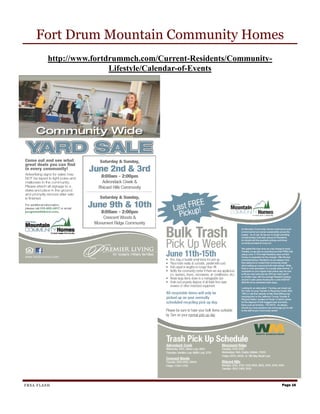 Fort Drum Mountain Community Homes
         http://www.fortdrummch.com/Current-Residents/Community-
                         Lifestyle/Calendar-of-Events




FRSA FLASH                                                         Page 16
 
