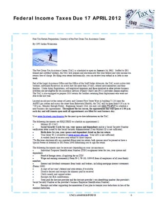 Fe d e r al In com e Tax e s Due 1 7 APRIL 2 0 1 2




                          UNCLASSIFIED/FOUO          6
 