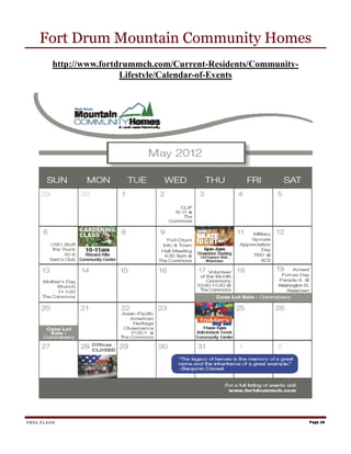 Fort Drum Mountain Community Homes
         http://www.fortdrummch.com/Current-Residents/Community-
                         Lifestyle/Calendar-of-Events




FRSA FLASH                                                         Page 18
 