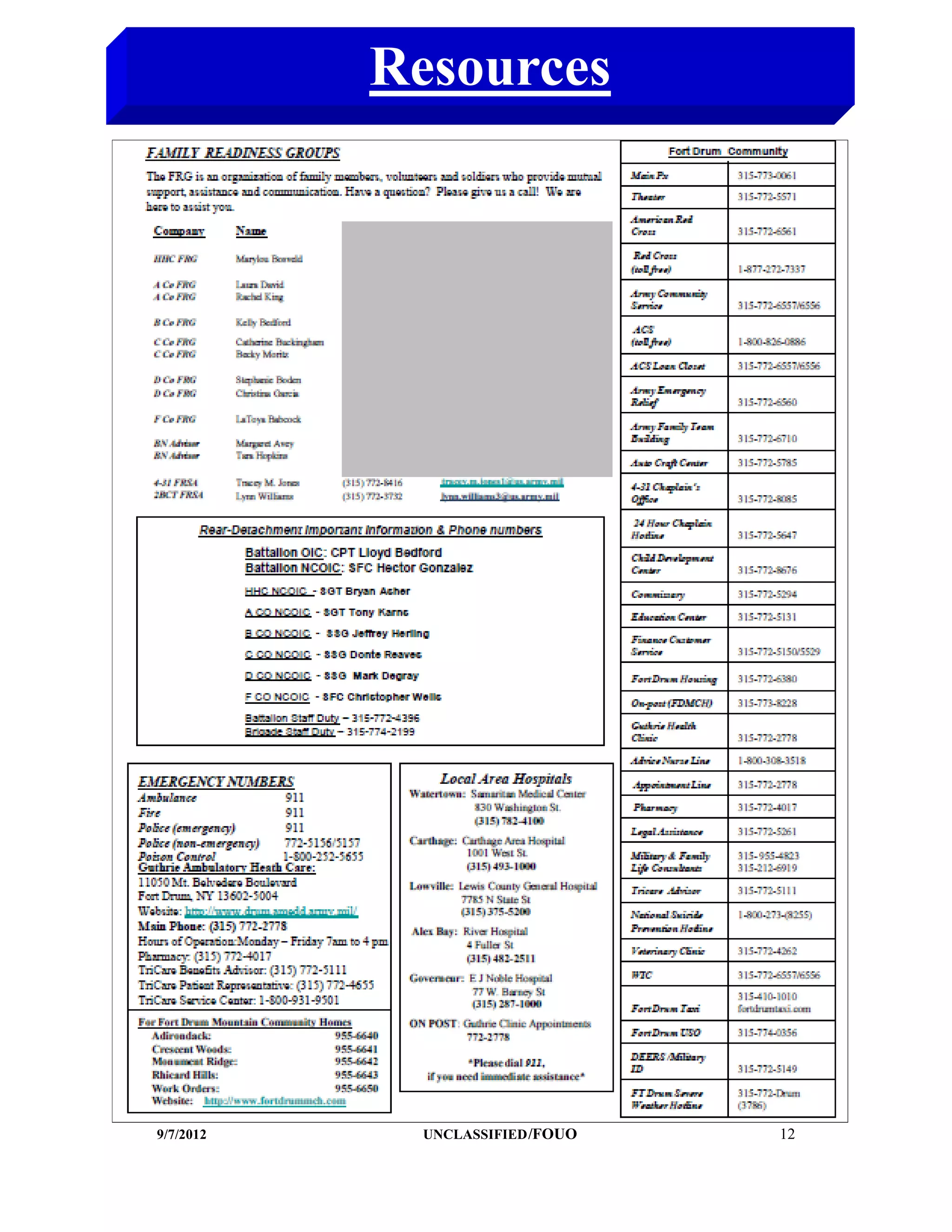 Resources




9/7/2012     UNCLASSIFIED /FOUO   12
 