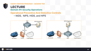 Operational Preventive And Detective Controls
• NIDS, NIPS, HIDS, and HIPS
CISSP® MENTOR PROGRAM – SESSION TEN
20
LECTURE
Domain #7: Security Operations
 