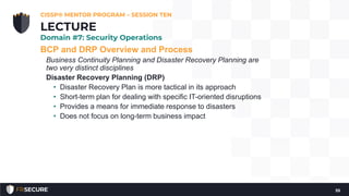 BCP and DRP Overview and Process
Business Continuity Planning and Disaster Recovery Planning are
two very distinct discipl...