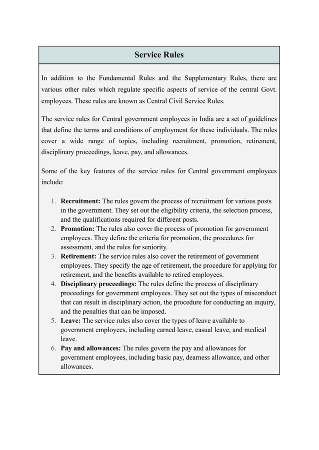 FR & SR and Service Rules ( Fundamental Rules & Supplementary Rules and