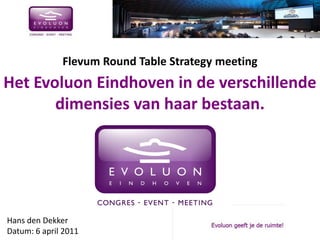 Flevum Round Table Strategy meeting
Het Evoluon Eindhoven in de verschillende
       dimensies van haar bestaan.




Hans den Dekker
Datum: 6 april 2011
 