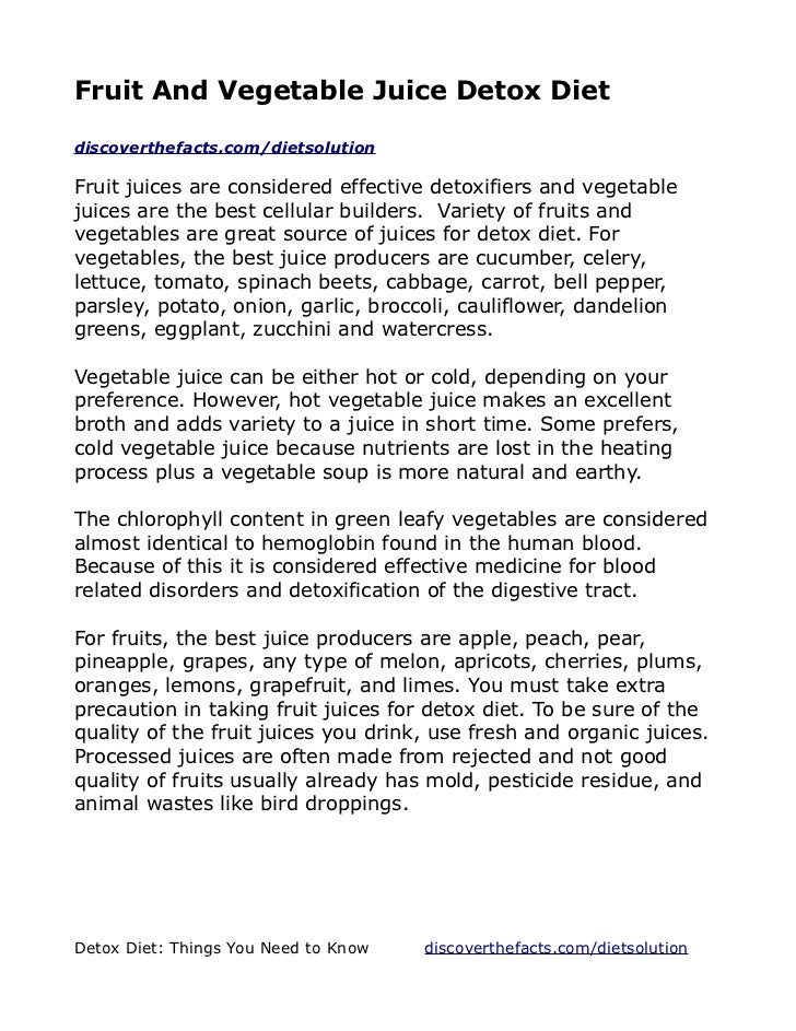 Fruit and vegetable juice detox diet