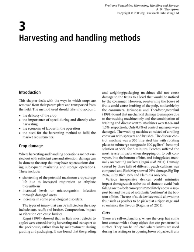 Fruit and vegetables Harvesting, Handling and Storage