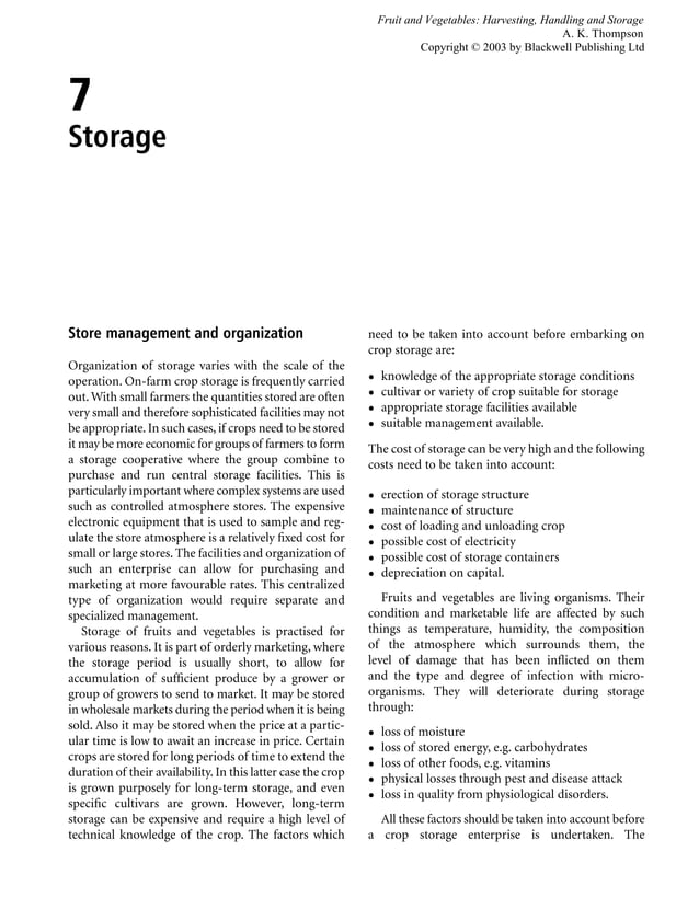 Fruit and vegetables Harvesting, Handling and Storage