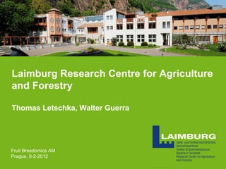 Laimburg Research Centre for Agriculture
and Forestry

Thomas Letschka, Walter Guerra




Fruit Breedomics AM
Prague, 8-2-2012
 07.02.12                        1         1
 