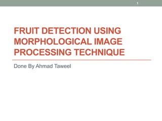 FRUIT DETECTION USING
MORPHOLOGICAL IMAGE
PROCESSING TECHNIQUE
Done By Ahmad Taweel
1
 