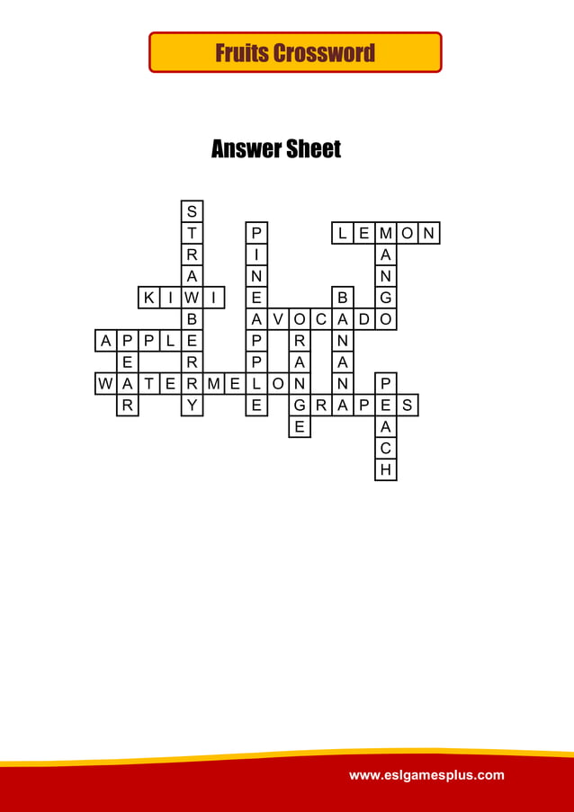 Fruits crossword PDF Fruits crossword PDF