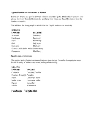 Fruits and Vegetables in Spanish | PDF
