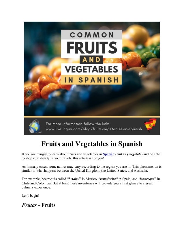 Fruits and Vegetables in Spanish