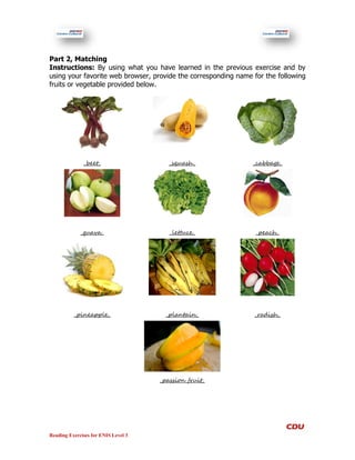 fruits and vegetables worksheet answers