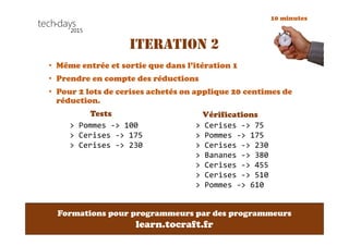Formations pour programmeurs par des programmeurs
learn.tocraft.fr
ITERATION 3
• Support du format CSV en entrée
• Les art...