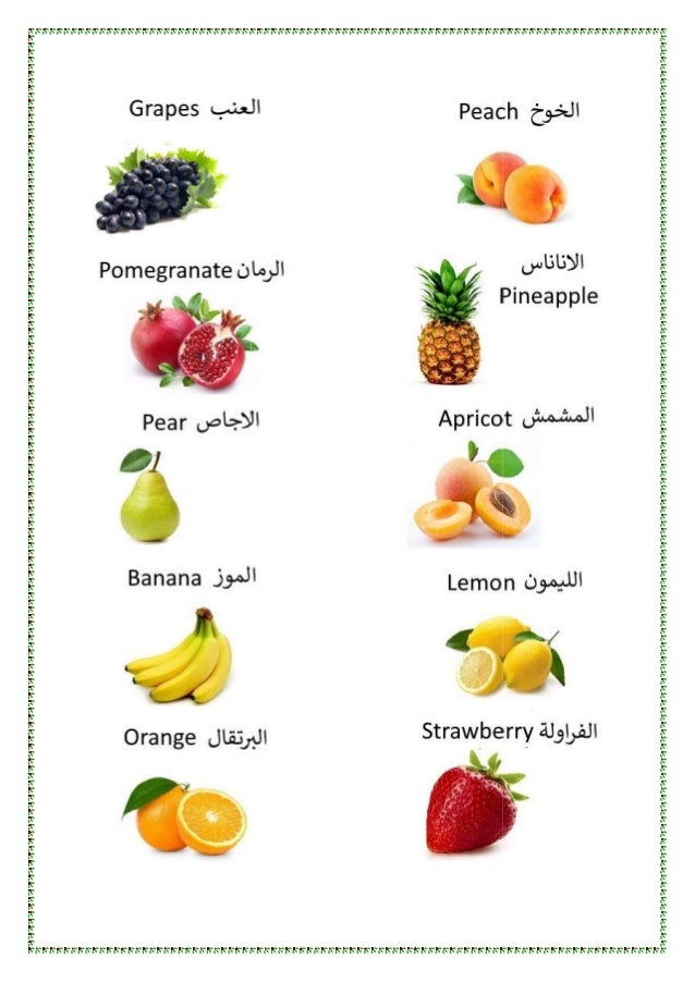 Fruits in English and Arabic