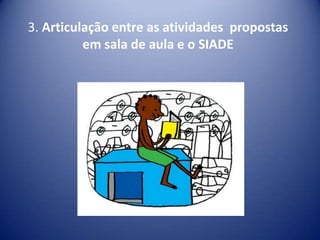 2. Articulação entre Livro Didático e SIADEÊnfase no letramento;Texto como unidade de trabalho;Consideração do gênero textual.LÍNGUA EM USO