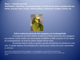 Exemplo de habilidades de leitura trabalhadas em sala de aula