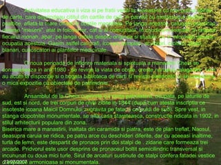 Activitatea educativa ii viza si pe fratii veniti la manastire cu mai putina stiinta de carte, care deprindeau cititul din cartile de cult, in paralel cu mestesugul muzicii psaltice, aflata la mare cinste in obstile monahale. Pe langa aceasta, calugarii practicau diverse "meserii", atat in folosul lor, cat si al comunitatii. In condica manastirii, in dreptul fiecarui monah, apar, pe langa datele despre originea si studiile lui, si informatii despre ocupatia acestuia. Gasim astfel caligrafi, iconari, tamplari, sculptori, croitori, zidari, blanari, cunoscatori ai plantelor medicinale. O noua perioada de inflorire materiala si spirituala a manastirii Cheia se consemneaza in anii 1980 - se revine la viata de obste, creste numarul calugarilor, care au acum la dispozitie si o bogata biblioteca de carti si reviste bisericesti si se creeaza si o mica expozitie cu obiectele de patrimoniu. Ansamblul de la Cheia cuprinde o incinta patrulatera, ocupata, pe laturile de sud, est si nord, de trei corpuri de chilii zidite in 1844 (dupa cum atesta inscriptia ce insoteste icoana Maicii Domnului zugravita pe fatada corpului de sud). Spre vest, in stanga clopotnitei monumentale, se afla casa stareteasca, constructie ridicata in 1902, in stilul arhitecturii populare din zona. Biserica mare a manastirii, inaltata din caramida si piatra, este de plan treflat. Naosul, deasupra caruia se ridica, pe patru arce cu deschideri diferite, dar cu aceeasi inaltime, turla de lemn, este despartit de pronaos prin doi stalpi de . zidarie care formeaza trei arcade. Pridvorul este usor desprins de pronaosul boltit semicilindric transversal si incununat cu doua mici turle. Sirul de arcaturi sustinute de stalpi confera fatadei vestice o expresie armonioasa si monumentala. 