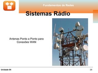 Fundamentos de Redes


                    Sistemas Rádio



        Antenas Ponto a Ponto para
             Conexões WAN




Unidade 04                                              26
 