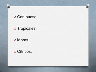 O Con hueso.
O Tropicales.
O Moras.
O Cítricos.

 
