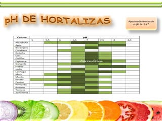 Aproximadamente va de
un pH de 5 a 7.
 