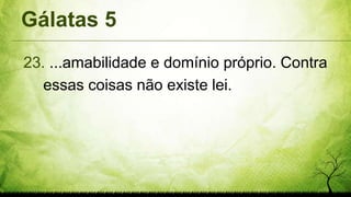 Gálatas 5
23. ...amabilidade e domínio próprio. Contra
essas coisas não existe lei.
 
