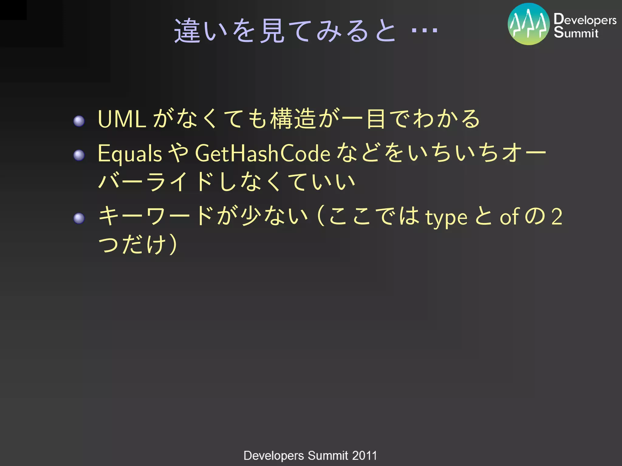 UML
Equals   GetHashCode

                       type   of   2
 