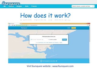 How does it work?

Visit foursquare website : www.foursquare.com

 
