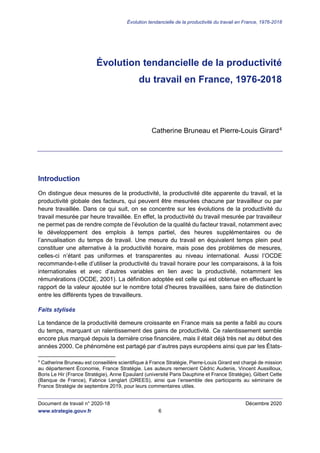 Évolution tendancielle de la productivité du travail en France, 1976-2018
Document de travail n° 2020-18 Décembre 2020
www...