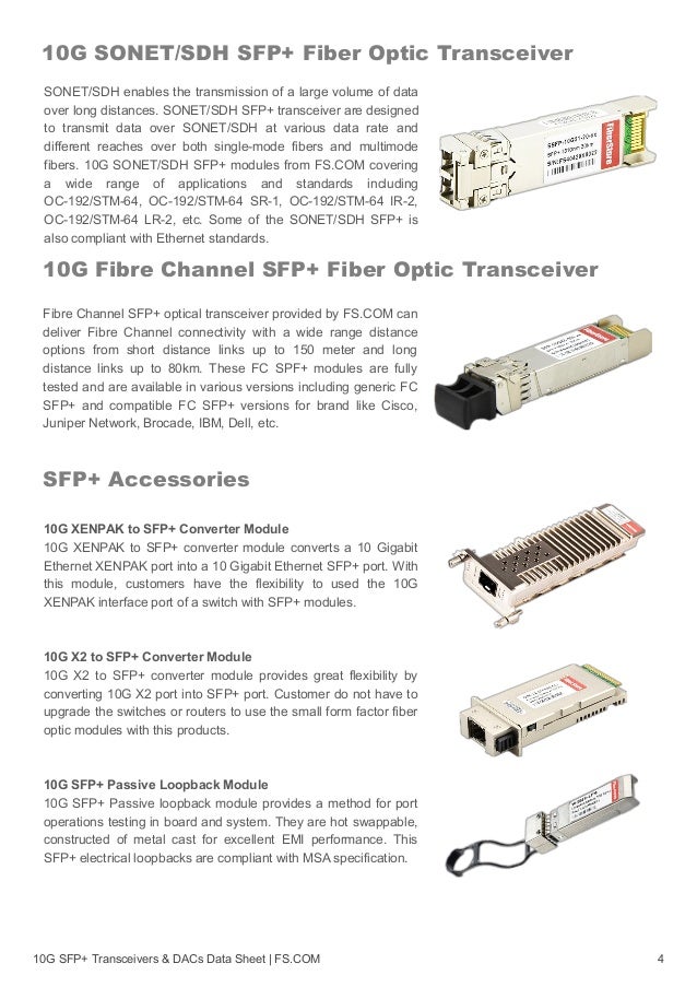 10G SFP+ Fiber Optic Transceivers and SFP+ DAC Data Sheet