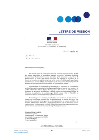FRANCE STRATÉGIE 81 MARS 2018
www.strategie.gouv.fr
LETTRE DE MISSION
 
