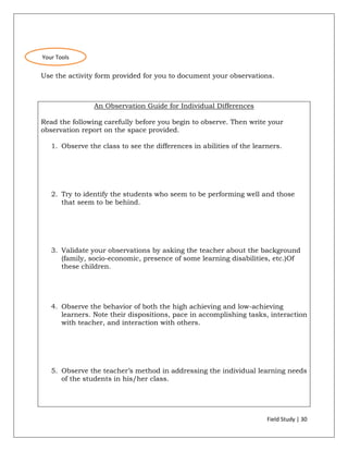 Field Study Observation Key FS 1 Episodes 1-6 plus attachments | DOCX