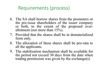 Requirements (process)
12. The shares bought from the market by the SA, if
any during the stabilization period, shall be
c...