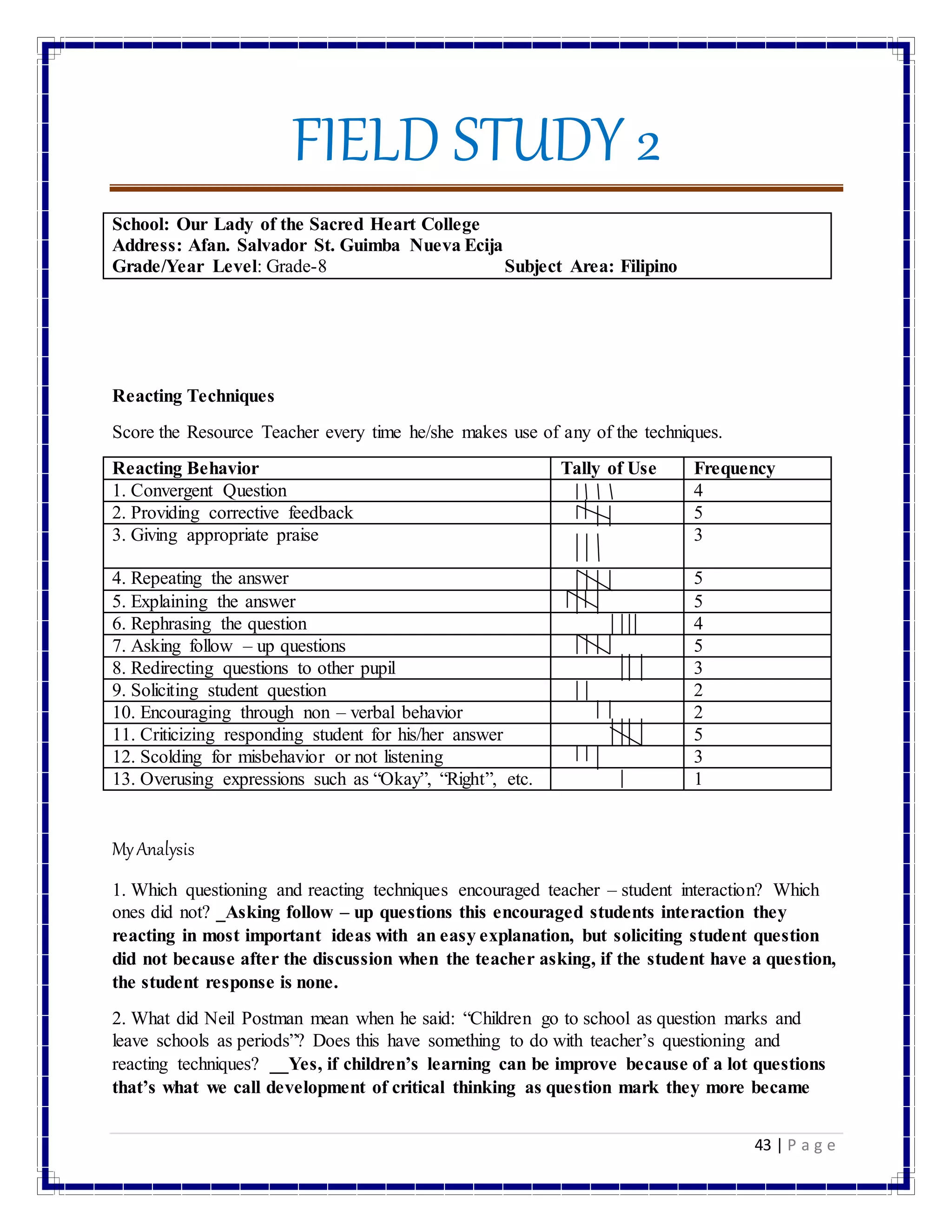 Fs 2 Experiencing Teaching Learning Process BY luisito | DOCX