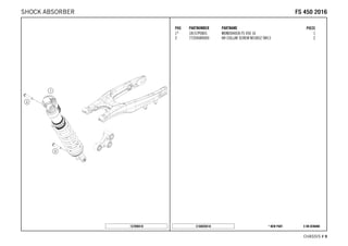 X ON DEMAND* NEW PARTC168030410
CHASSIS # 99
POS PARTNUMBER PARTNAME PIECE
1* 18157P0801 MONOSHOCK FS 450 16 1
2 77204089000 HH COLLAR SCREW M10X52 SW13 2
157890410
FFSS 445500 22001166SHOCK ABSORBER
 